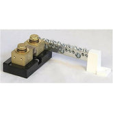 Outback 500 Amp 50mV DC current shunt with attached terminal bus bar and one white insulator (SKU Part Number FW-SHUNT500)